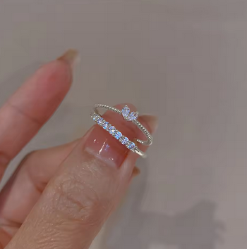 Gold Crystal Heart Stackable Rings Set