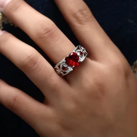 omantic heart shaped ruby women's rings