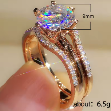 Huitan Rose Gold CZ Engagement Ring