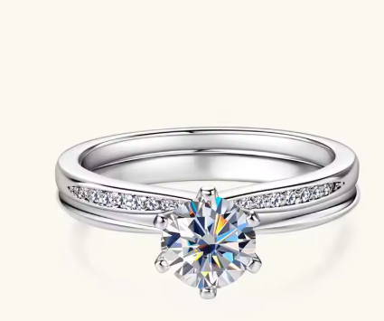 Lnngy 6.5mm Moissanite Silver Ring Set