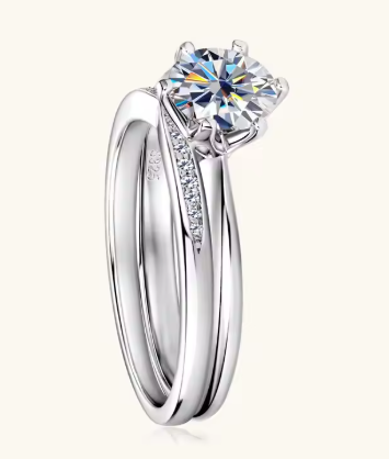 Lnngy 6.5mm Moissanite Silver Ring Set