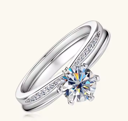 Lnngy 6.5mm Moissanite Silver Ring Set