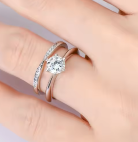 Lnngy 6.5mm Moissanite Silver Ring Set