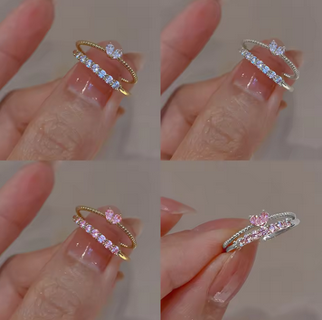 Gold Crystal Heart Stackable Rings Set