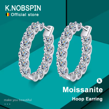KNOBSPIN 2.6ct Moissanite Hoop Earrings