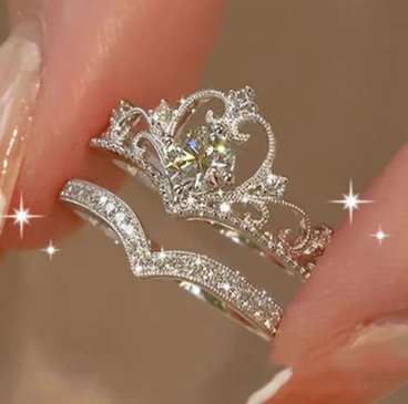 2PCS Fairy Crown Crystal Ring Set