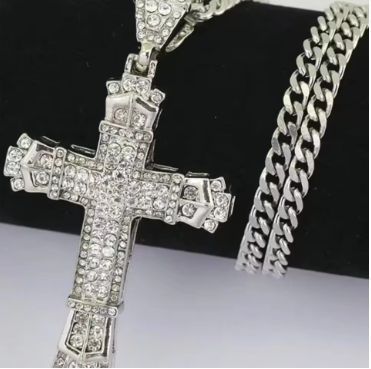 Men's Rhinestone Cross Pendant Necklace