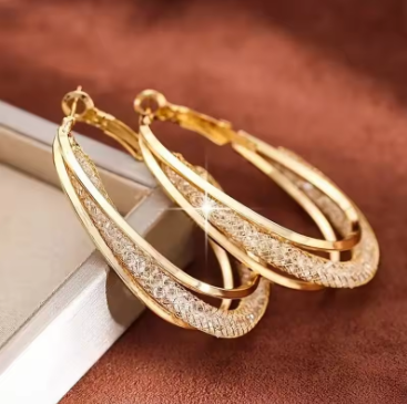 Gold Crystal Hoop Earrings