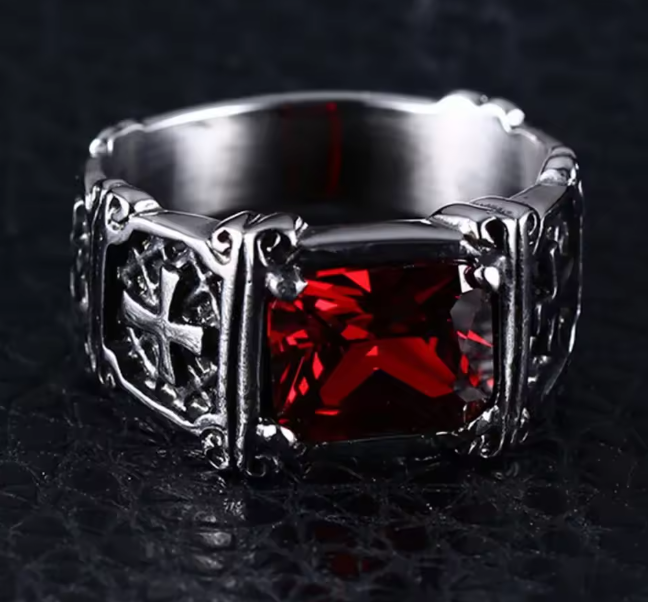 Red Gemstone Cross Pattern Ring