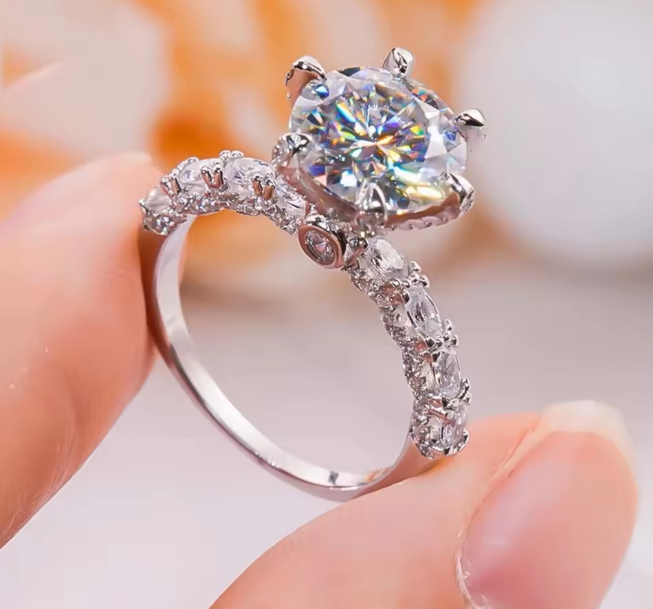 GRA Moissanite Silver Ring