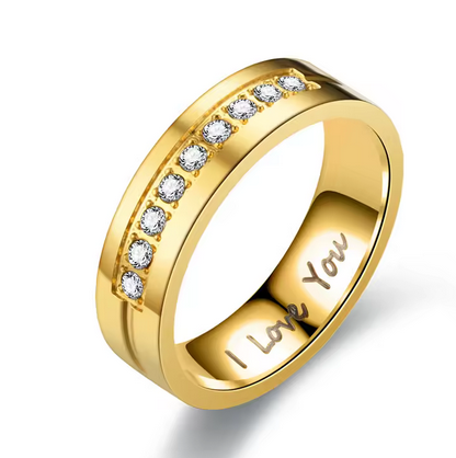 Steel Couple Engagement Rings For Women Men Crystal I LOVE YOU Ring