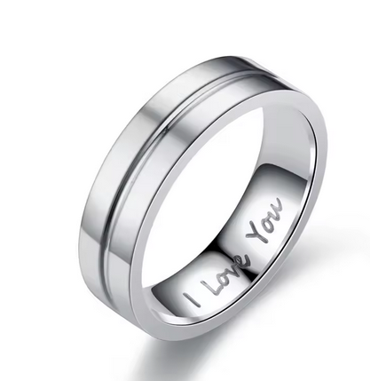 Steel Couple Engagement Rings For Women Men Crystal I LOVE YOU Ring