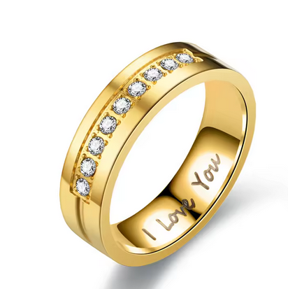 Steel Couple Engagement Rings For Women Men Crystal I LOVE YOU Ring