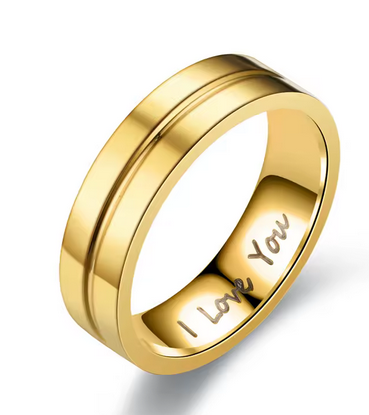 Steel Couple Engagement Rings For Women Men Crystal I LOVE YOU Ring