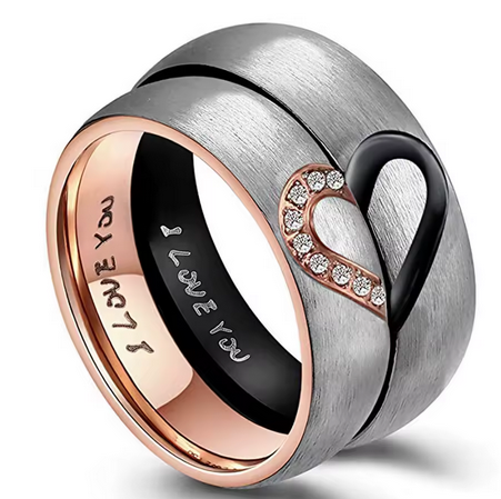 Steel Heart Lovers Couple Rings Rose