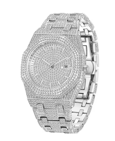 Iced Out Silver Luxury Men’s Watch