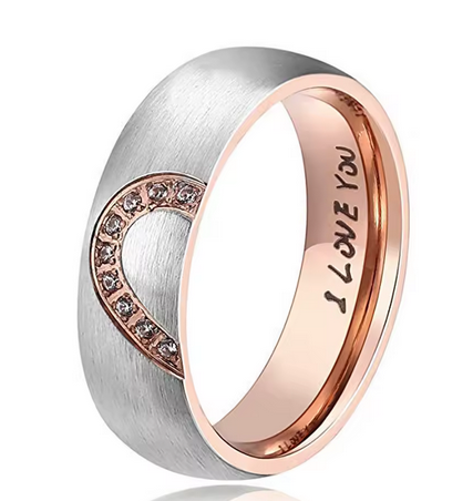 Steel Heart Lovers Couple Rings Rose