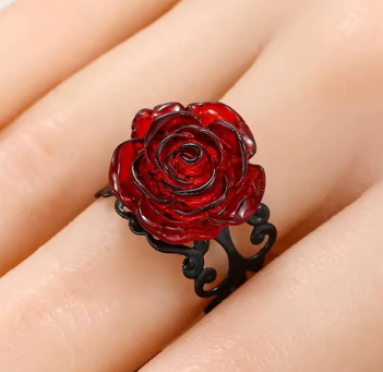Gothic Red Rose Vine Ring