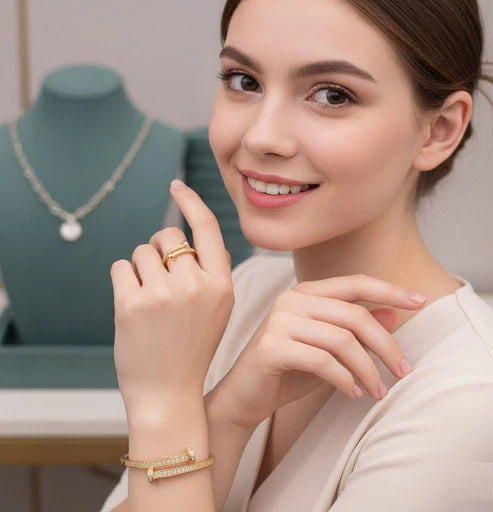 Cross-Bar Zirconia Bangle Set