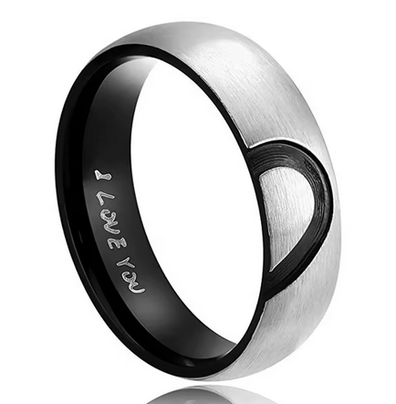 Steel Heart Lovers Couple Rings Rose