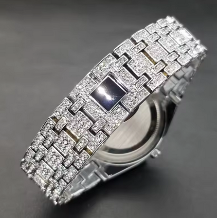 Iced Out Silver Luxury Men’s Watch
