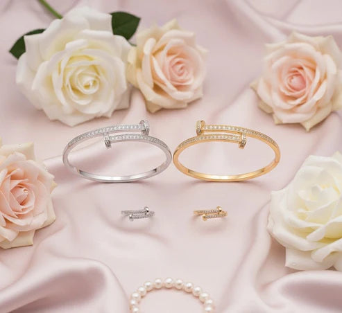 Cross-Bar Zirconia Bangle Set