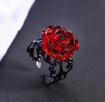 Gothic Red Rose Vine Ring