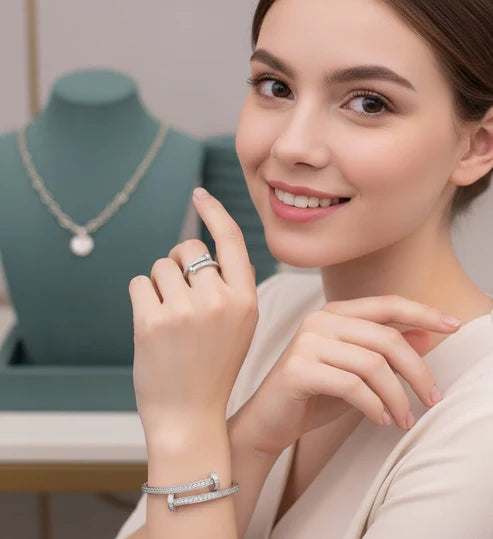 Cross-Bar Zirconia Bangle Set