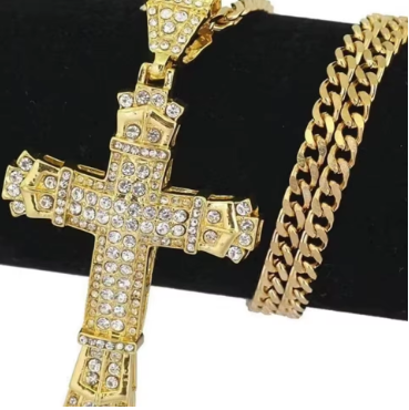 Men's Rhinestone Cross Pendant Necklace