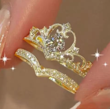 2PCS Fairy Crown Crystal Ring Set