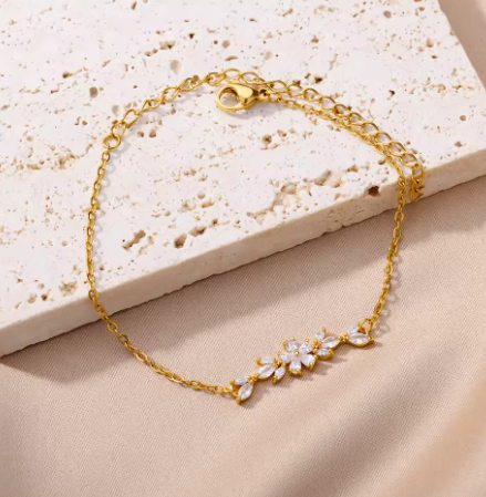 Gold Zircon Flower Bracelet