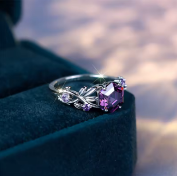 Purple Hexagon Zircon Twist Ring