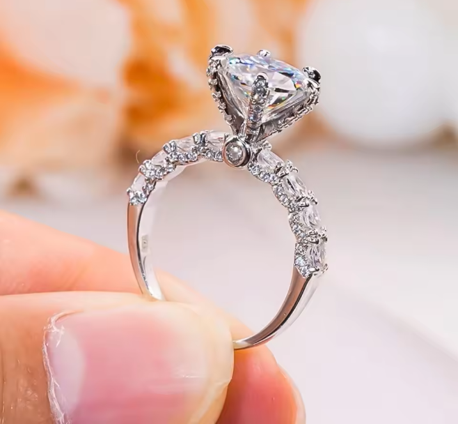 GRA Moissanite Silver Ring