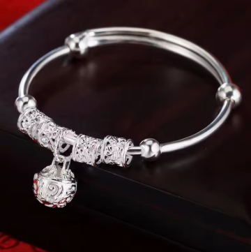 Sterling Silver Hollow Bells Bangle