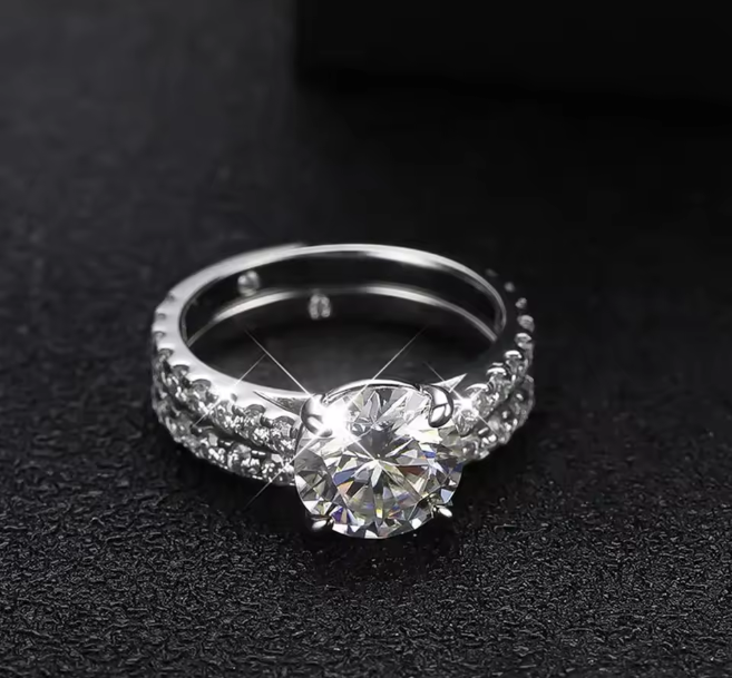 Moissanite Silver Row Ring Set