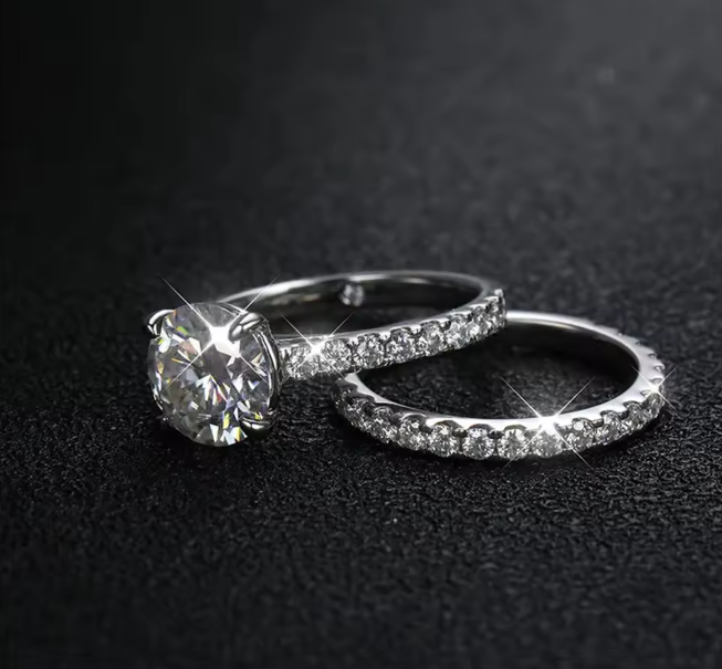 Moissanite Silver Row Ring Set