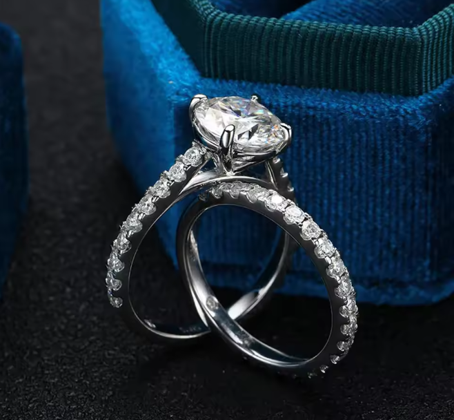 Moissanite Silver Row Ring Set