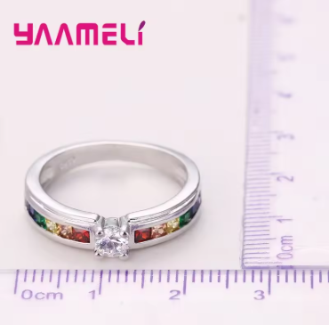 925 Sterling Silver Rainbow Zircon Ring