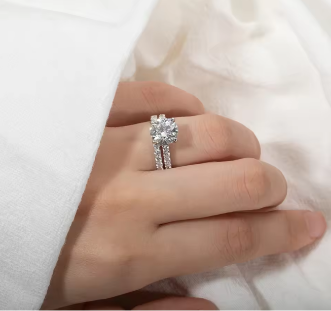 Moissanite Silver Row Ring Set