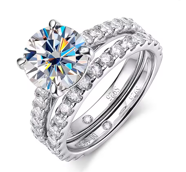Moissanite Silver Row Ring Set