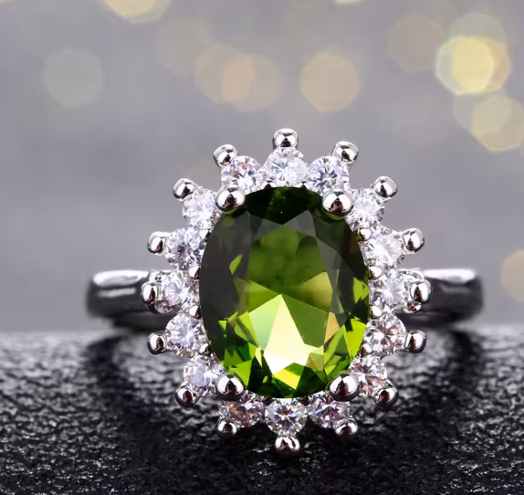 Silver Peridot Flower Ring