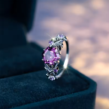 Purple Hexagon Zircon Twist Ring
