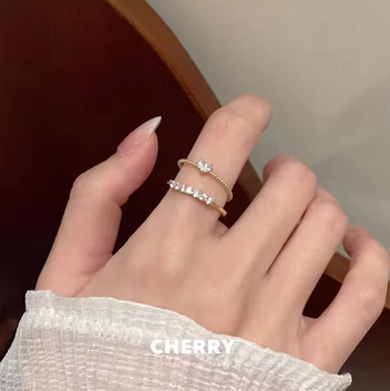 Gold Crystal Heart Stackable Rings Set