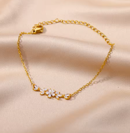 Gold Zircon Flower Bracelet