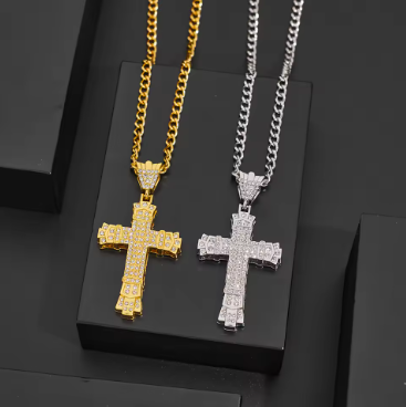 Men's Rhinestone Cross Pendant Necklace
