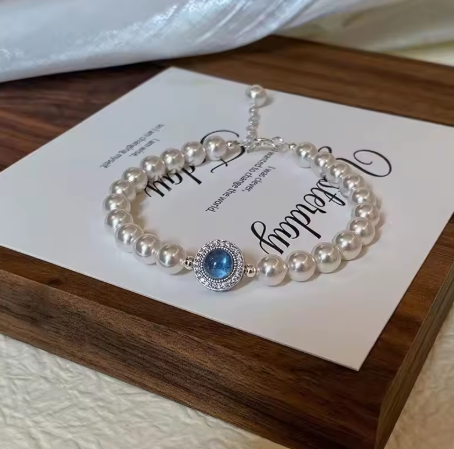 Silver Pearl Charm Bracelet