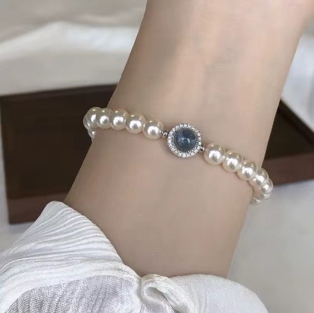 Silver Pearl Charm Bracelet