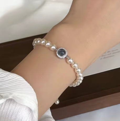 Silver Pearl Charm Bracelet