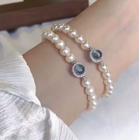 Silver Pearl Charm Bracelet