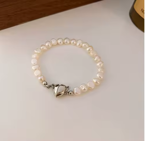 Silver Pearl Charm Bracelet